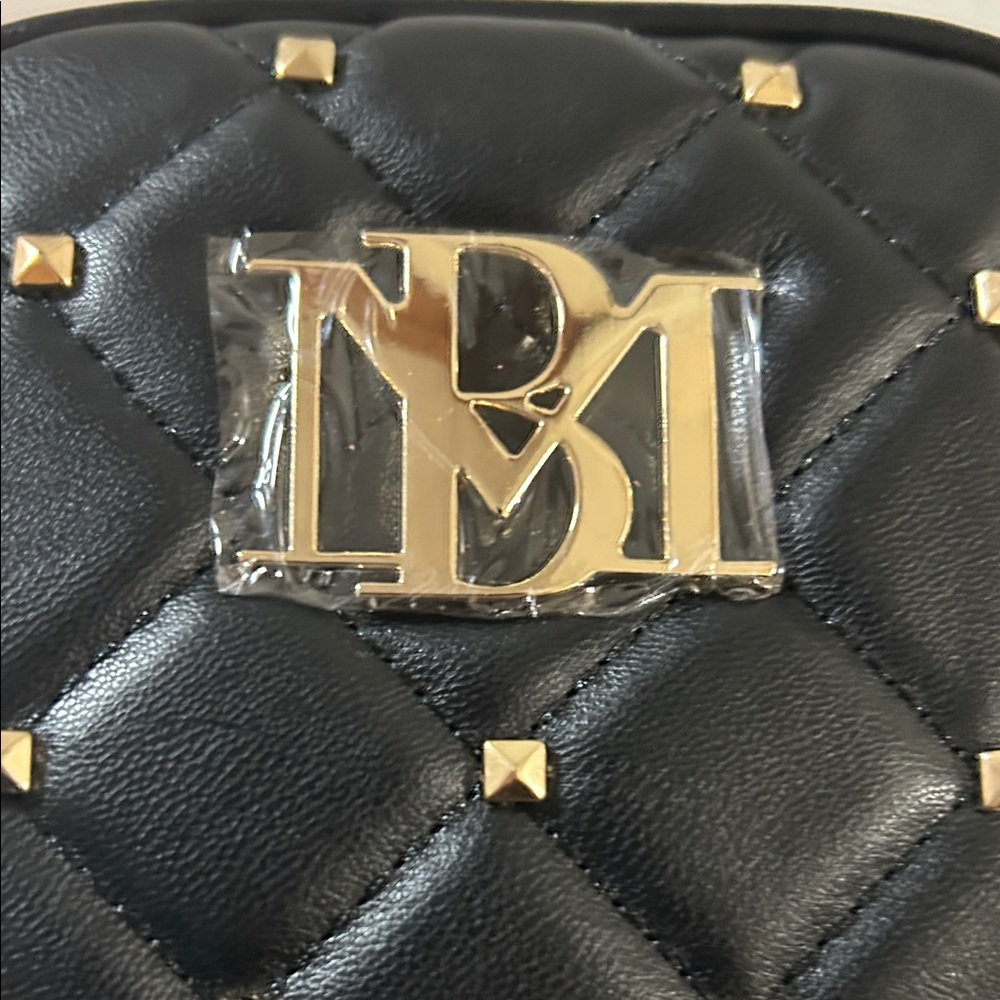 Badgley Mischka Mini Black Quilted Backpack with Gold Studs - Picture 5 of 7